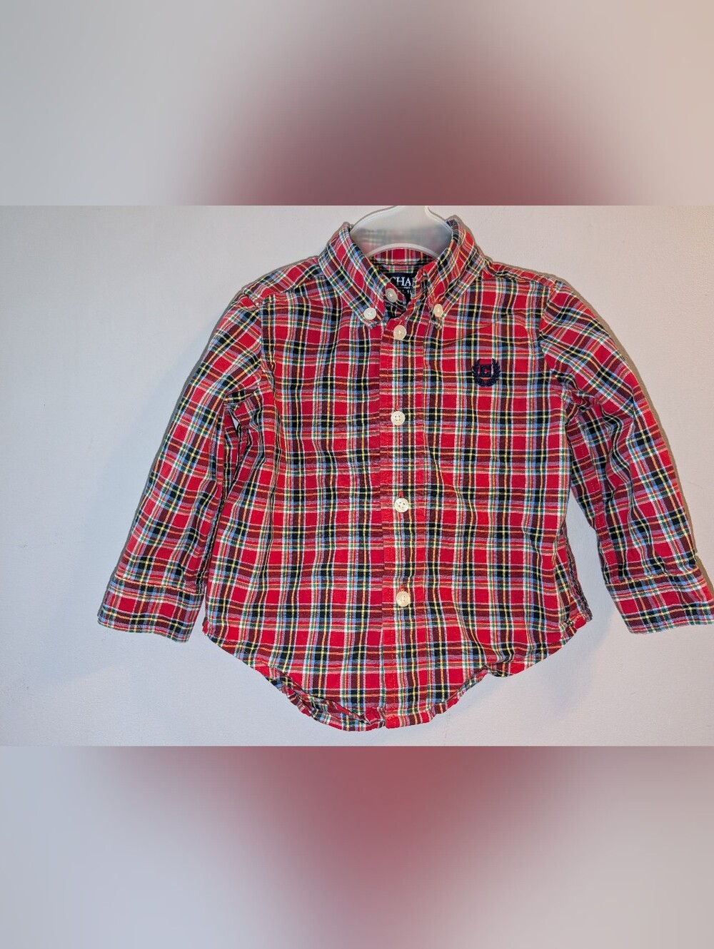 🍎 Ralph Lauren Chaps Red Multicolor Plaid Button-Down Shirt Toddlers 12 Months